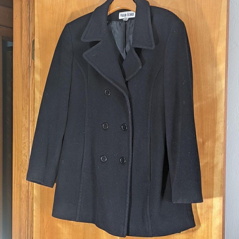 MARVIN RICHARDS BLACK WOOL DOUBLE BREASTED PEA COAT - M